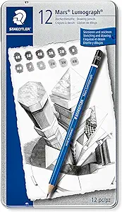 STAEDTLER Mars Lumograph Art Dessin Crayons, 12 Pack Crayons Graphite en Boîtier Métallique,