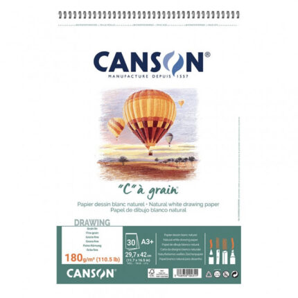 CANSON "C" à grain - Bloc à dessins - reliure à spirale - A3 Plus - 30 feuilles - blanc naturel