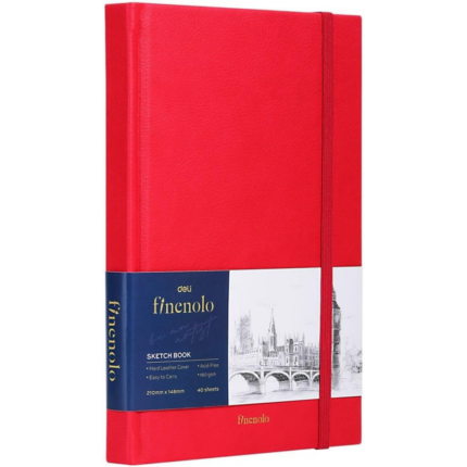 Carnet de croquis Deli Finenolo sans acide A5 160g/m², 40 feuilles, rouge.