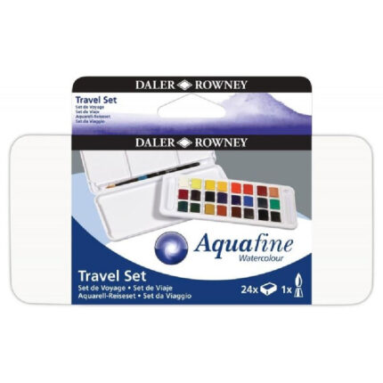 Coffret de poche aquarelle Aquafine 24 demi-godets et un pinceau de Daler Rowney