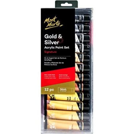 MONT MARTE GOLD AND SILVER ACRYILC PAINT SET 12 X 36 ML