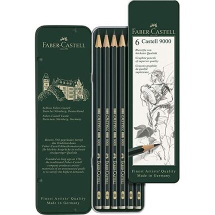 BOITE METAL DE 6 CRAYON GRAPHITE FABER CASTELL 9000