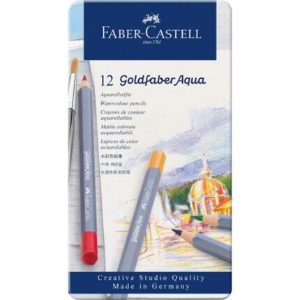 BOITE METAL DE 12 CRAYONS DE COULEUR AQUARELLE FABER CASTELL GOLDFABER AQUA