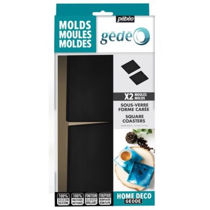 BOITE 2 MOULES EN SILICONE SOUS VERRES FORME CAREE PEBEO DIMENSIONS:10.5CMX10.5CM REF:766611