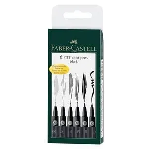 POCHETTES DE 6 FEUTRES PITT NOIR FABER CASTELL