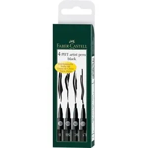 POCHETTES DE 4 FEUTRES PITT ARTIST PENS NOIR FABER CASTELL