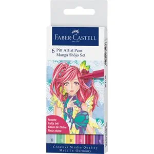POCHETTE DE 6 FEUTRES FABER CASTELL ENCRE DE CHINE MANGA SHOJO