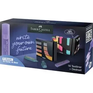 PAQUET DE 16 FLUORESCENTS (4 NEONS+4 PASTEL+8 METTALIQUE) FABER CASTELL REF:254603