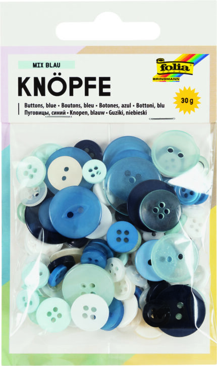 FO45 POCHETTE MÉLANGE DE BOUTONS, 30 Grs DÉGRADÉ DE BLEU