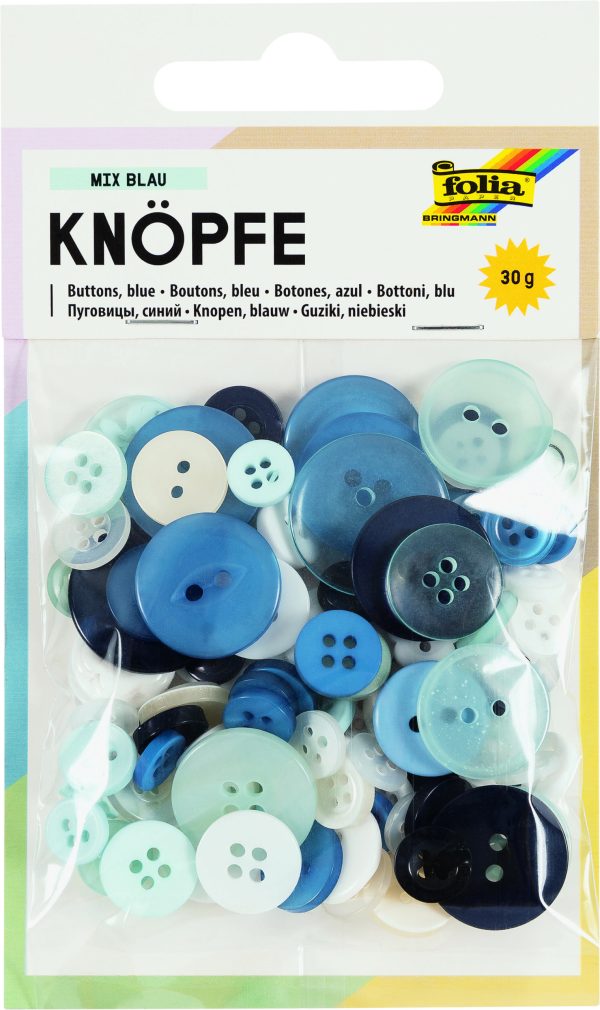 POCHETTE MÉLANGE DE BOUTONS, 30 Grs DÉGRADÉ DE BLEU