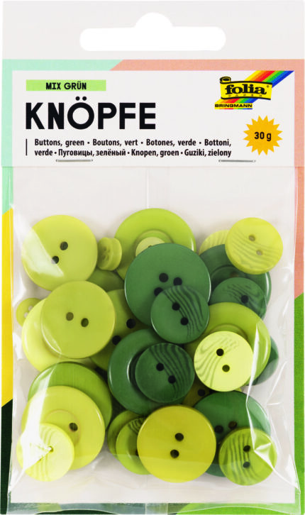 FO46 POCHETTE MÉLANGE DE BOUTONS, 30 Grs DÉGRADÉ DE VERT