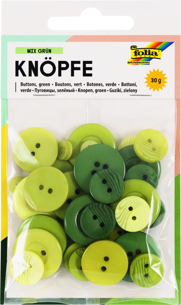 POCHETTE MÉLANGE DE BOUTONS, 30 Grs DÉGRADÉ DE VERT