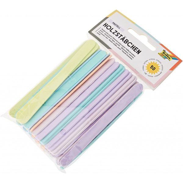 POCHETTE DE 50 BÂTONNETS EN BOIS  114X10X2MM  / COULEUR  PASTEL ASSORTIES