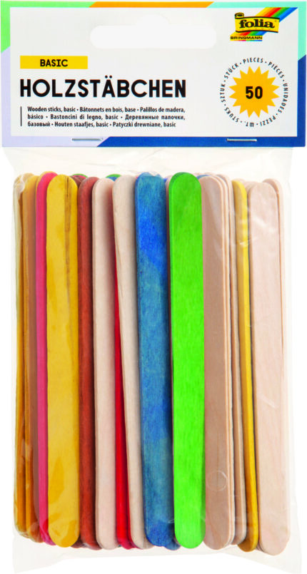 FO21 POCHETTE  DE 50 BÂTONNETS EN BOIS,114X10X2MM 25/NATURE+25/ASSORTIES