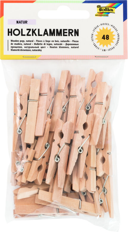 FO22 POCHETTE DE 48 PINCES A LINGE EN BOIS  "NATURE" 3 TAILLES ASSORTIES
