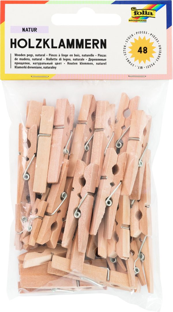 POCHETTE DE 48 PINCES A LINGE EN BOIS  "NATURE" 3 TAILLES ASSORTIES