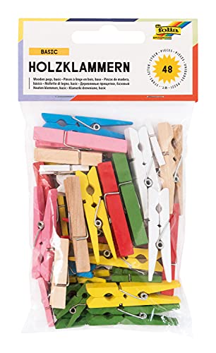 FO63 POCHETTE DE 48 PINCES EN BOIS,  COULEUR ASSORTIES  3 TAILLES ASSORTIES