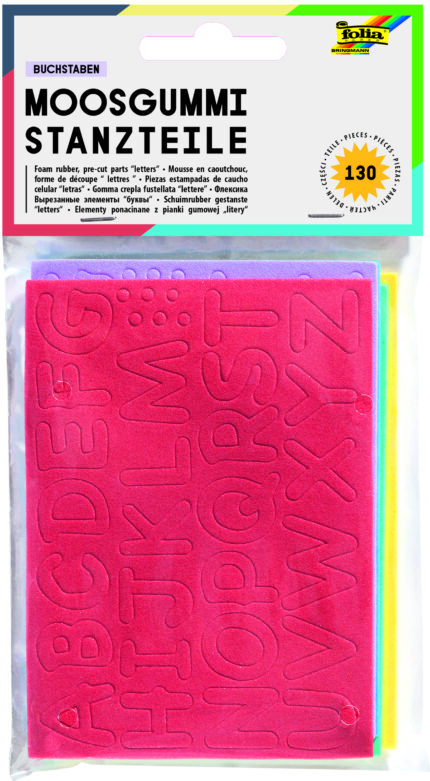 FO29 POCHETTE 130 FORME EN MOUSSE LETTRES  HAUT. 15MM, 5 COULEURS ASSORTIS