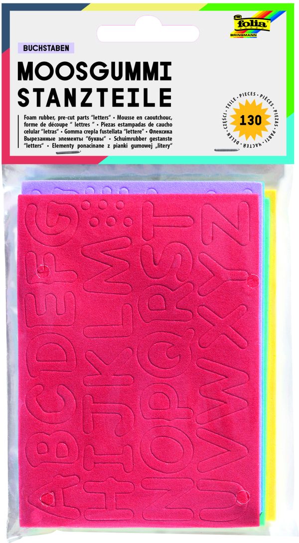 POCHETTE 130 FORME EN MOUSSE LETTRES  HAUT. 15MM, 5 COULEURS ASSORTIS