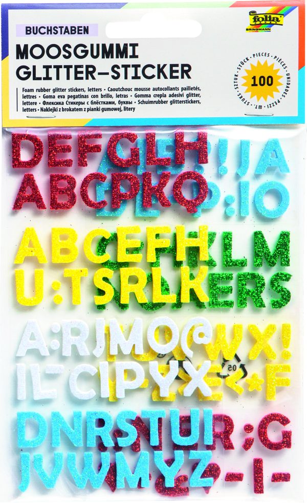 POCHETTE 100 STICKER AUTOCOL PAILLET MOUSSE LETTRE COUL ASSORTIES