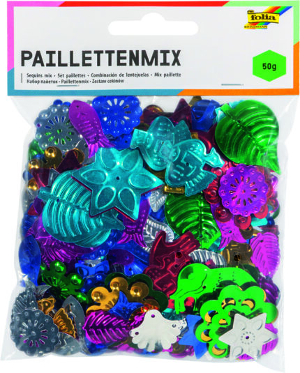 FO26 POCHETTE  PAILLETTE "FANTAISIE" 50GR DIFFÉRENT FORMES ET COULEURS ASSORTIS