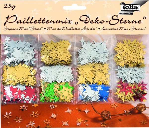 POCHETTE  PAILLETTES ETOILES 25 GRS DIFFÉRENT FORMES ET COULEURS ASSORTIS