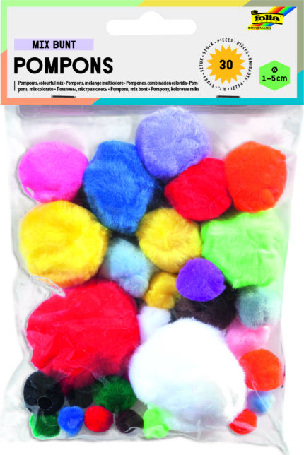 FO13 POCHETTE DE 30 POMPONS  TAILLES ET COULEUR ASSORTIES
