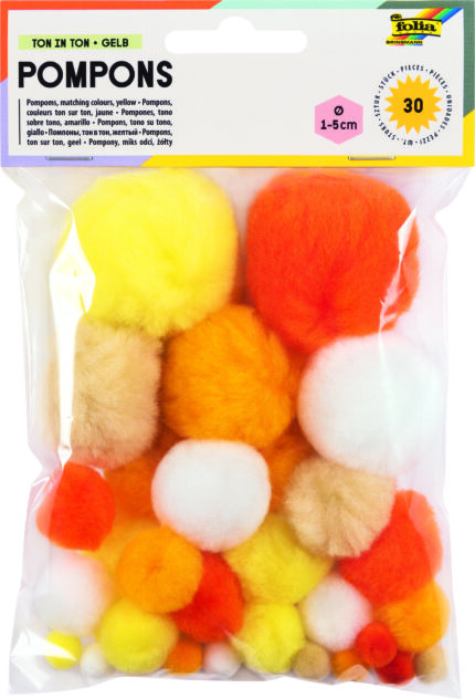 FO14 POCHETTE DE 30 POMPONS TAILLES ASSORTIES /COULEUR DÉGRADÉ DE JAUNE