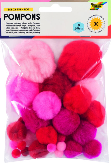 FO15 POCHETTE DE 30 POMPONS TAILLES ASSORTIES /COULEUR DÉGRADÉ DE ROUGE