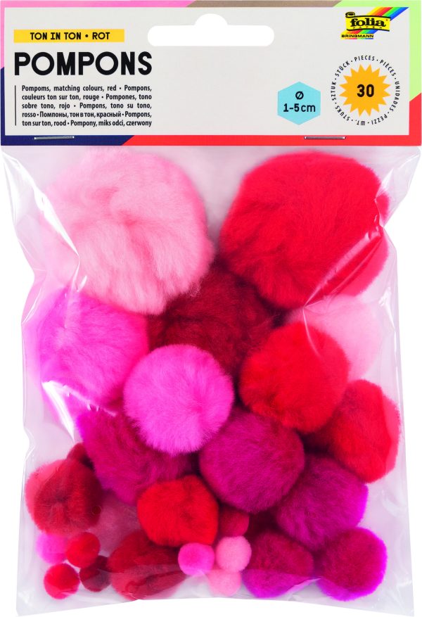 POCHETTE DE 30 POMPONS TAILLES ASSORTIES /COULEUR DÉGRADÉ DE ROUGE