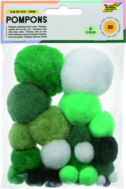 FO17 POCHETTE DE 30 POMPONS TAILLES ASSORTIES /COULEUR DÉGRADÉ DE VERT
