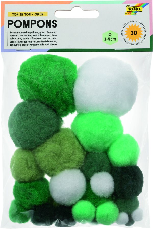 POCHETTE DE 30 POMPONS TAILLES ASSORTIES /COULEUR DÉGRADÉ DE VERT