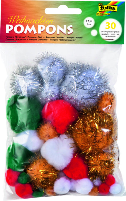 FO18 POCHETTE DE 30 POMPONS TAILLES ASSORTIES /COULEUR DÉGRADÉ DE NOEL