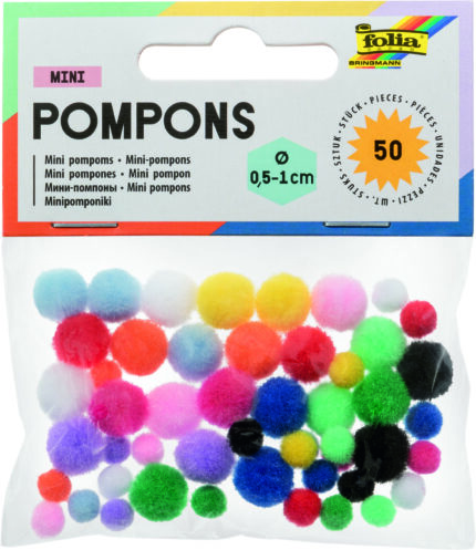 FO12 POCHETTE DE 50 MINI-POMPONS 2 TAILLES ( 0,50 cm / 1 cm ), COULEUR ASSORTIES
