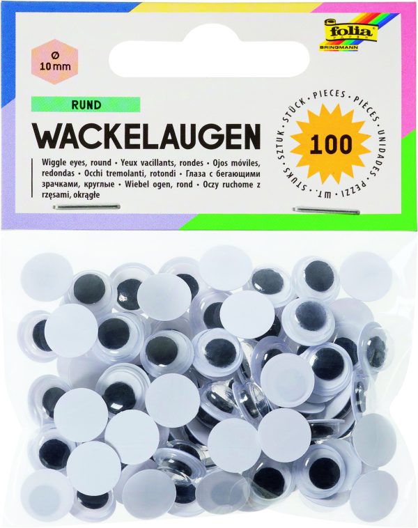 POCHETTE DE 100 YEUX MOBILES,  BLANC  ROND Ø 10MM
