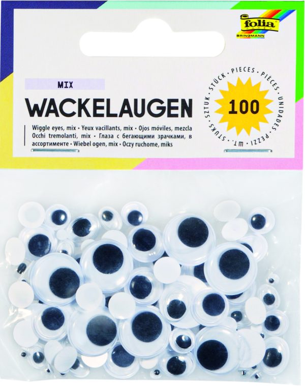 POCHETTE DE 100 YEUX MOBILES , BLANC   6 TAILLES ASSORTIES