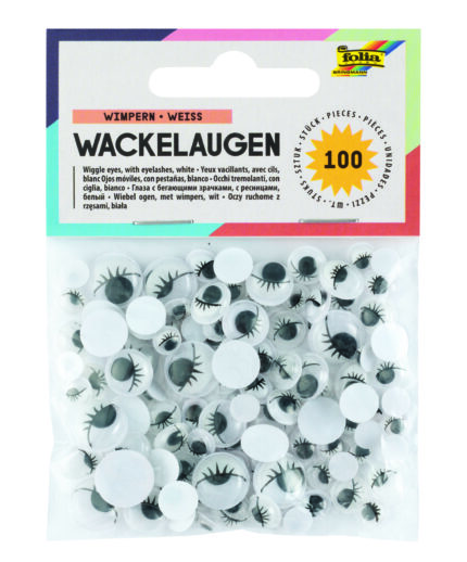 "FO6 POCHETTE DE 100 YEUX MOBILES AVEC CILS, BLANC   6 TAILLES ASSORTIES"