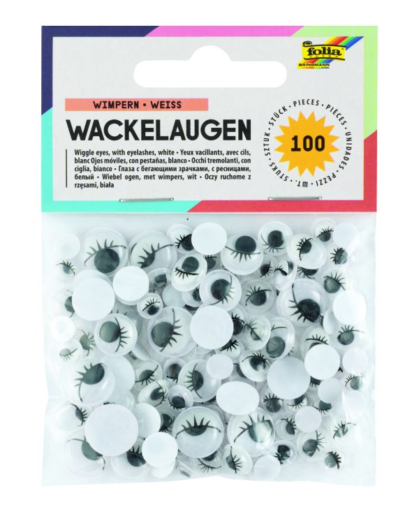 POCHETTE DE 100 YEUX MOBILES AVEC CILS, BLANC   6 TAILLES ASSORTIES
