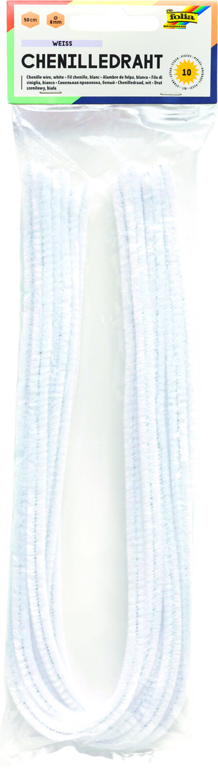 FO10 POCHETTE 10  CHENILLES 50 cm X 8 mm BLANC N°00