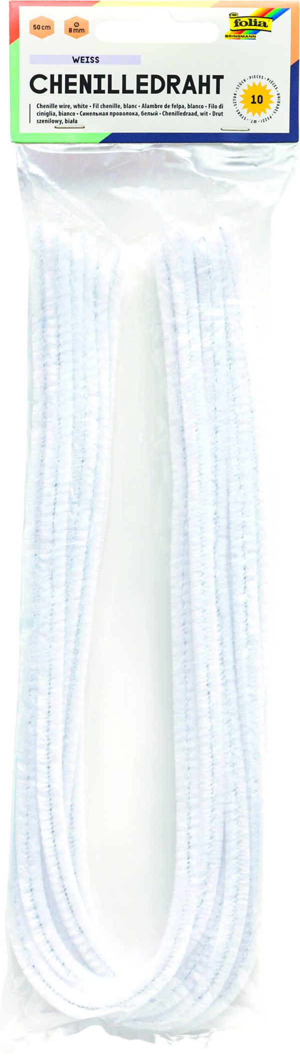 POCHETTE 10  CHENILLES 50 cm X 8 mm BLANC N°00