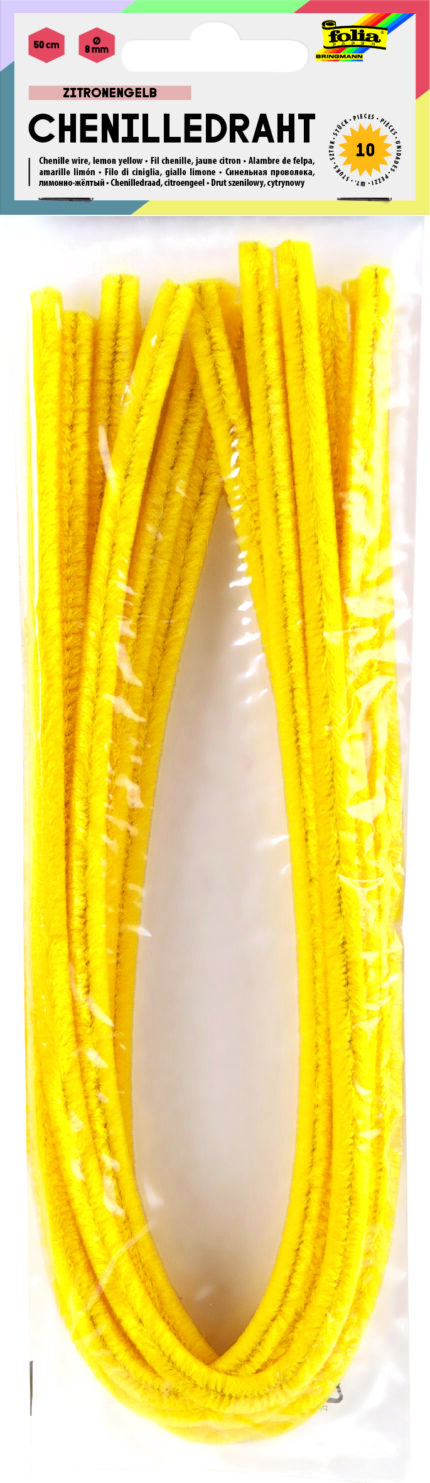 FO10 POCHETTE 10  CHENILLES 50 cm X 8 mm JAUNE CITRON N°12
