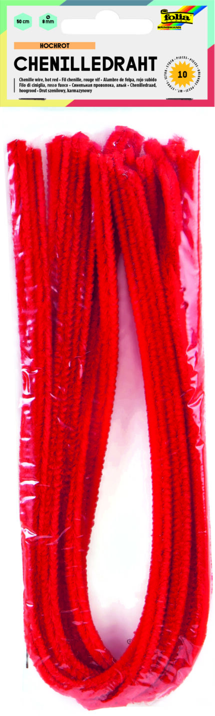 FO10 POCHETTE 10  CHENILLES 50 cm X 8 mm ROUGE VIF N°20