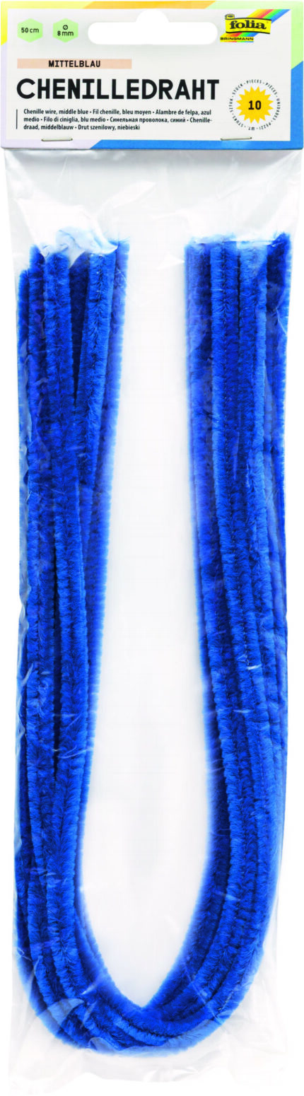 FO10 POCHETTE 10  CHENILLES 50 cm X 8 mm BLEU MOYEN N°34