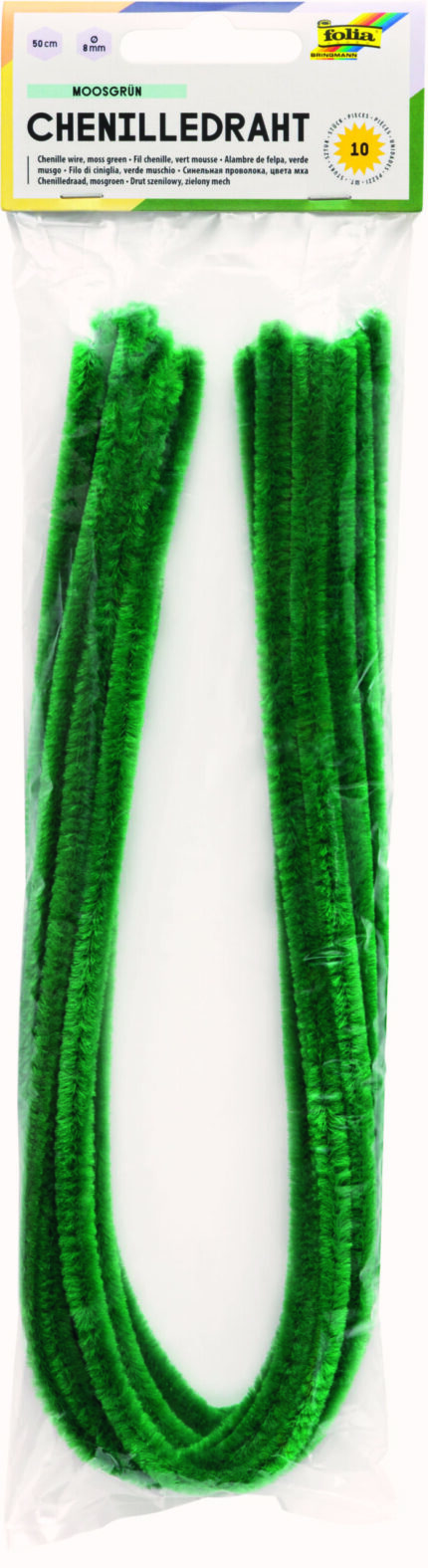 FO10 POCHETTE 10  CHENILLES 50 cm X 8 mm VERT MOUSSE N°53
