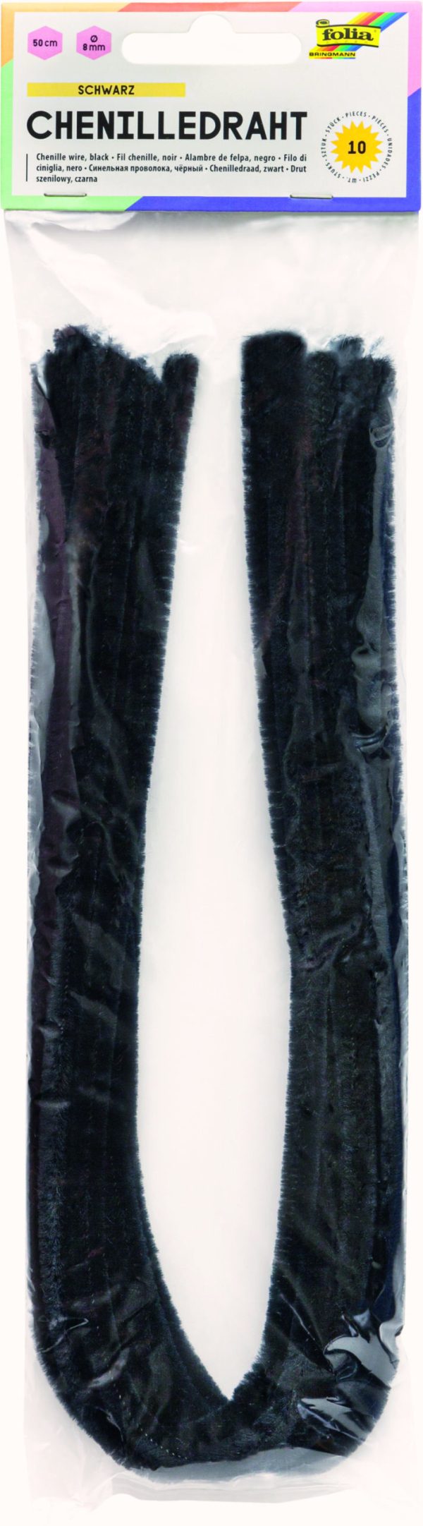 POCHETTE 10  CHENILLES 50 cm X 8 mm NOIR N°90