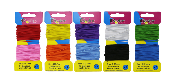 10 FILS ÉLASTIQUE DE COULEURS ASSORTIES  Ø 0,7 mm X 8 m