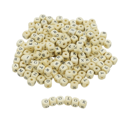 OC28 - SACHET 440 PERLES CUBE BOIS ALPHABET 10 mm
